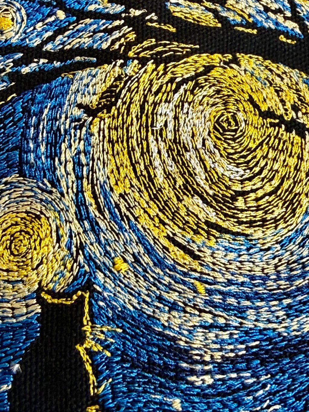 Embroidered XL Canvas Tote Bag – Starry Night Inspired Art Bag