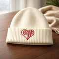 White Knit Beanie – Red Embroidered LOVE Logo