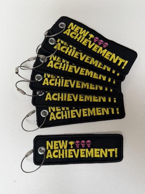 Embroidered Flight Tag Keychain, Dungeon Crawler Carl Inspired Patch, Stainless Steel Cable