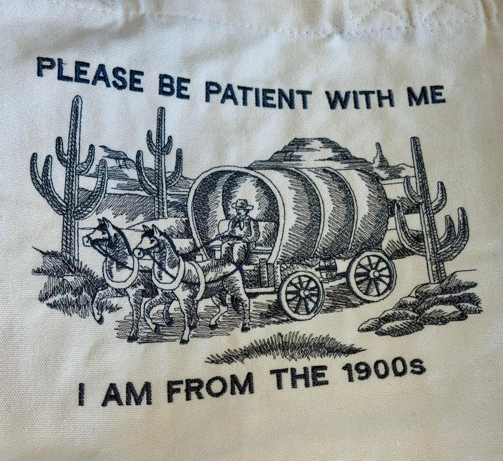 Embroidered Canvas Tote Bag – "I Am From the 1900s" Vintage Humor Grocery Bag