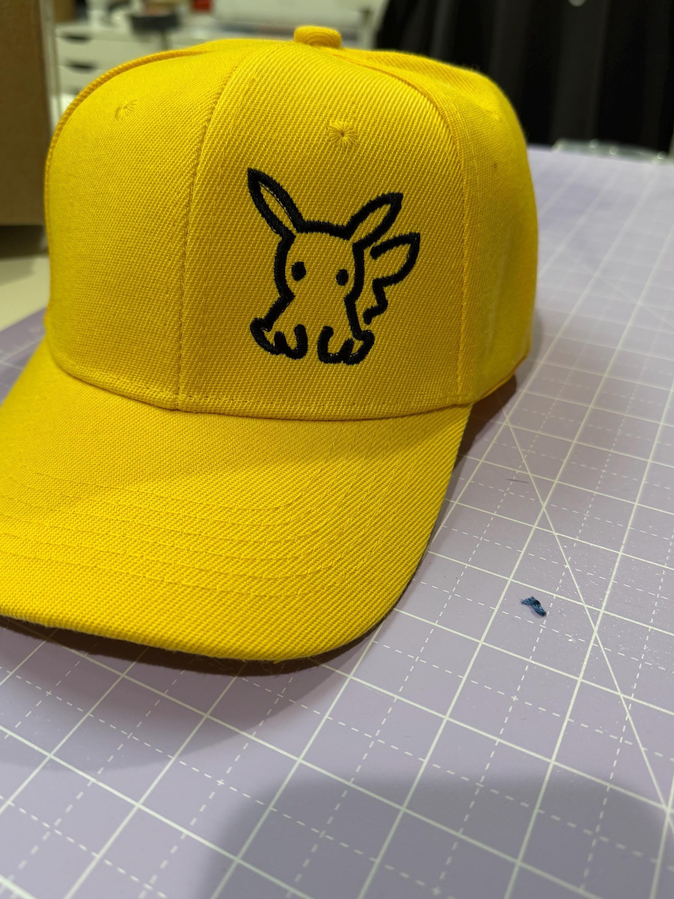 Yellow Character Cap – Embroidered Outline of Pikachu, Anime Inspired, Adjustable Fit