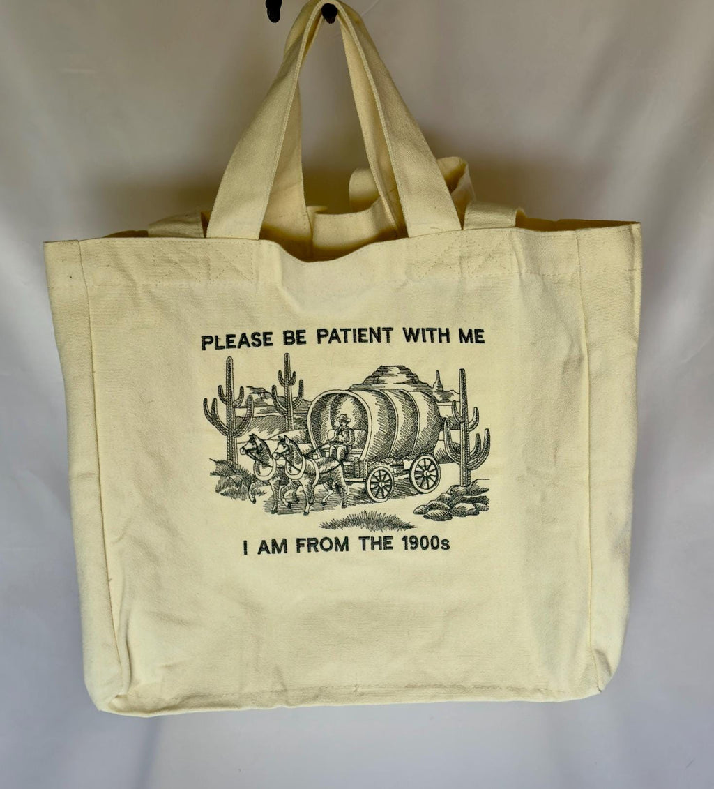 Embroidered Canvas Tote Bag – "I Am From the 1900s" Vintage Humor Grocery Bag