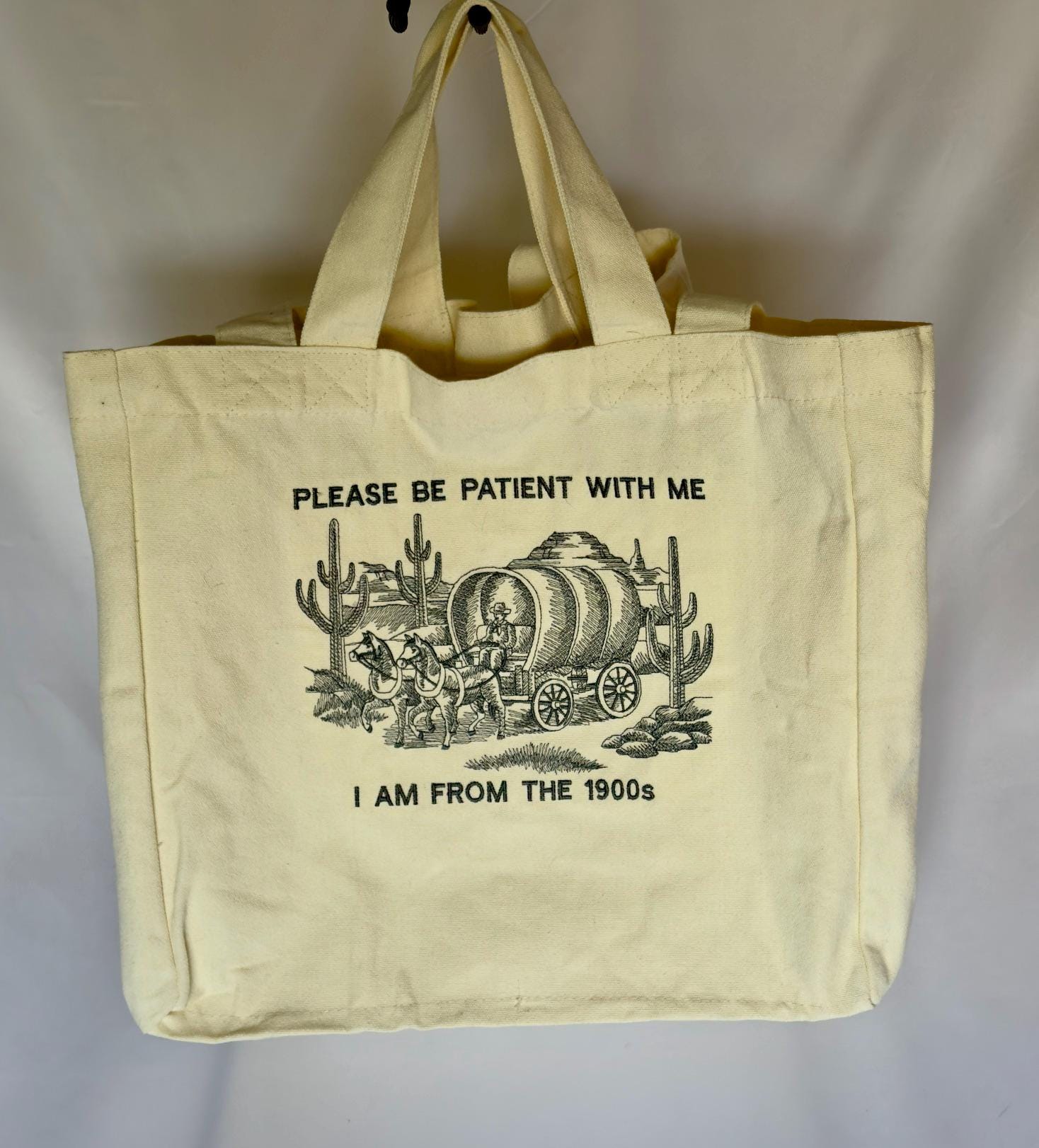 Embroidered Canvas Tote Bag – "I Am From the 1900s" Vintage Humor Grocery Bag