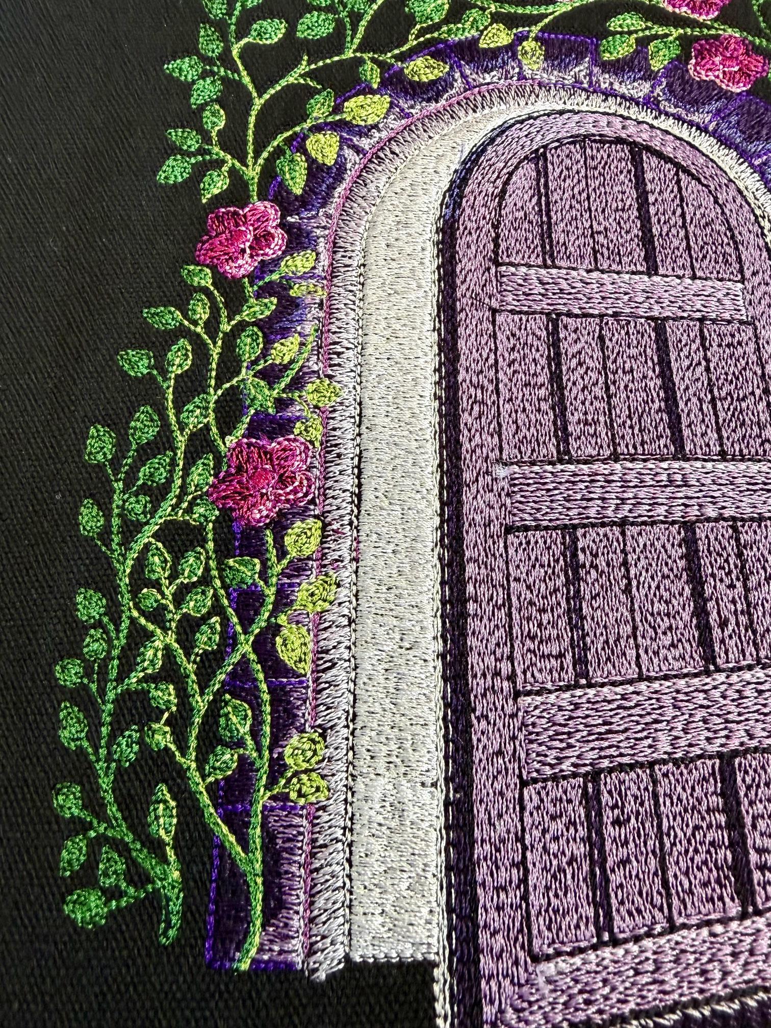 Embroidered Fairy Door Canvas Tote Bag – Cottagecore Fantasy Zippered Bag