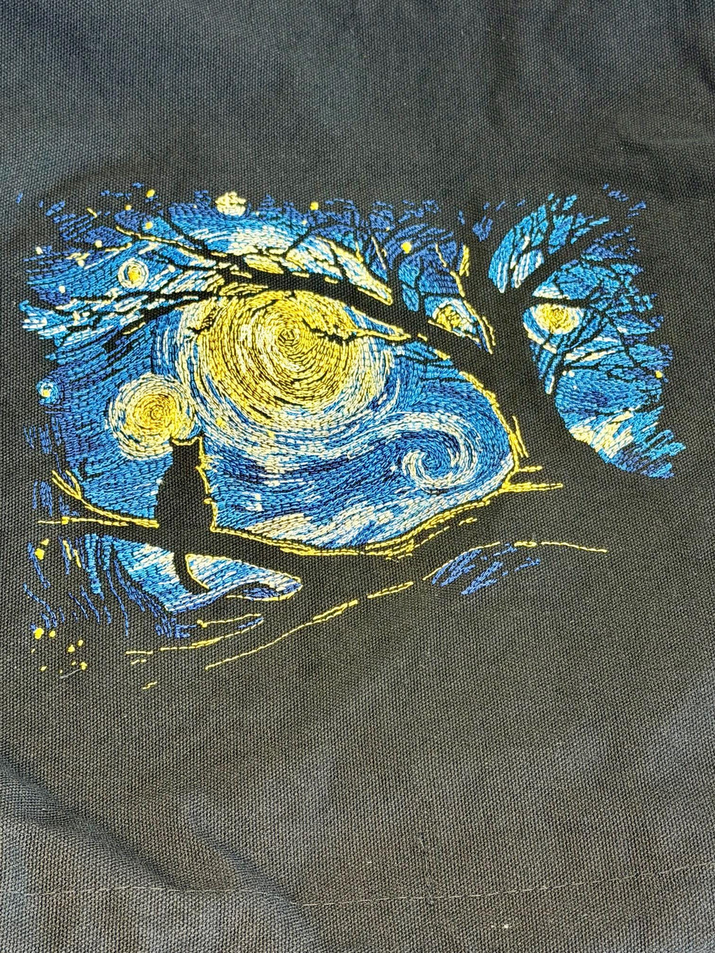 Embroidered XL Canvas Tote Bag – Starry Night Inspired Art Bag