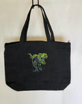 Embroidered T-Rex Canvas Tote Bag – Neon Dinosaur Handbag