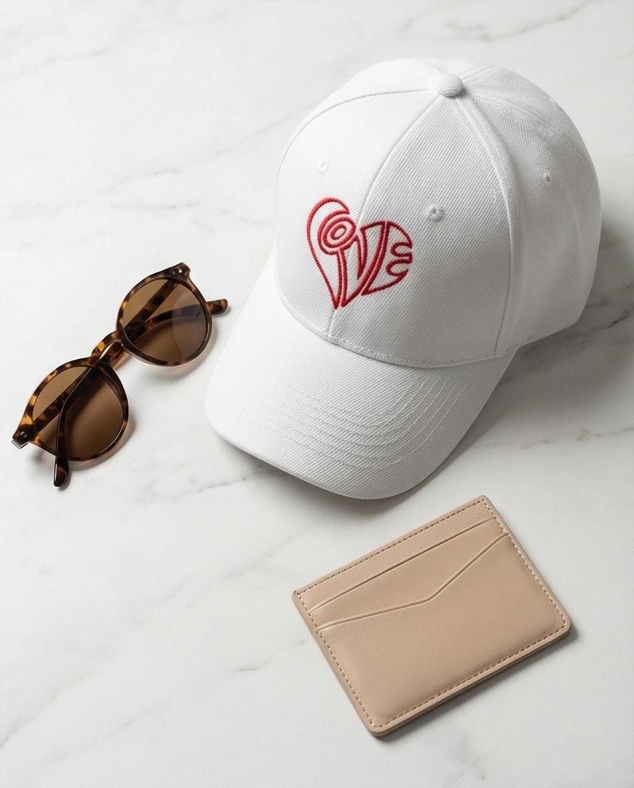 Adjustable Back White Embroidered LOVE Heart Baseball Cap