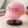 Pink Feral Embroidered Hat – Rainbow Puff Streetwear Cap