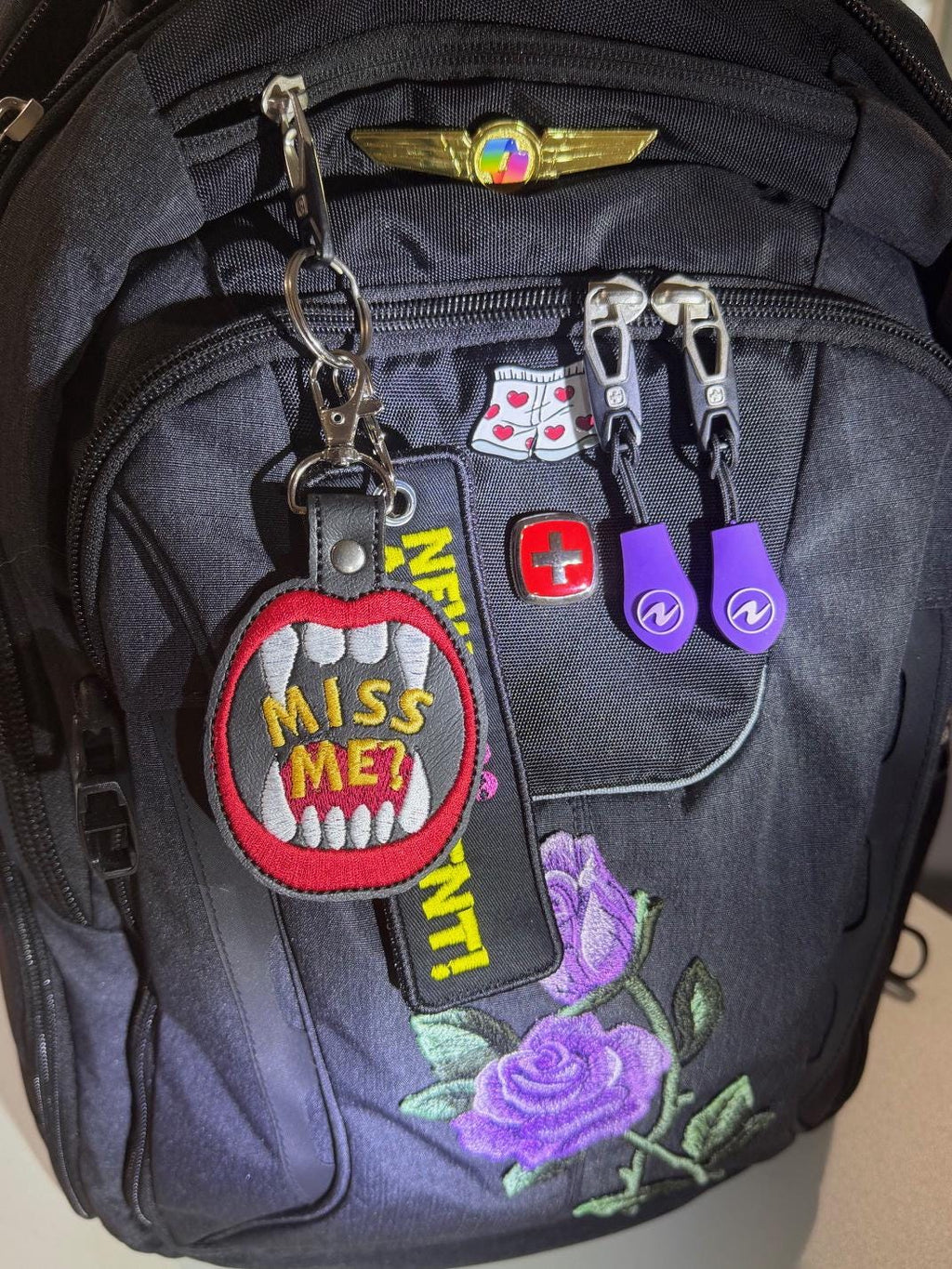 Embroidered Miss Me Keychain, Dungeon Crawler Carl Samantha's Mouth Bag Charm IWKYM
