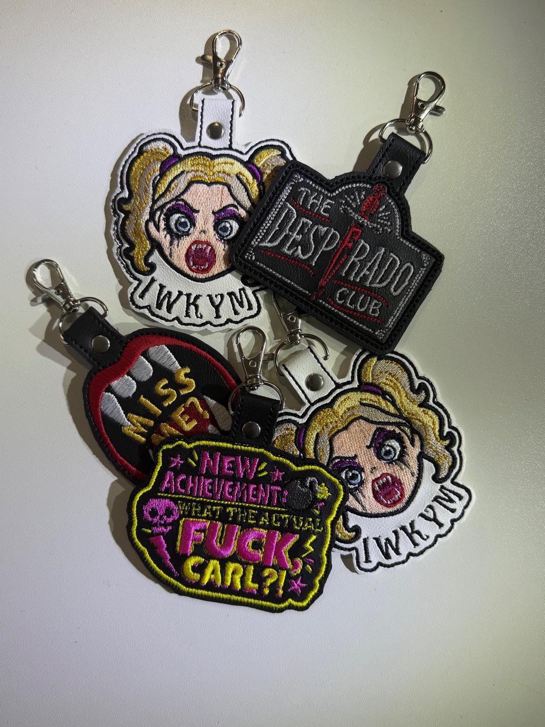 Embroidered Miss Me Keychain, Dungeon Crawler Carl Samantha's Mouth Bag Charm IWKYM